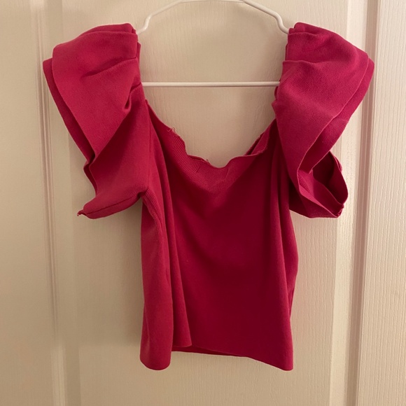 Pink Ruffle Of the Shoulder Top - Picture 2 of 3